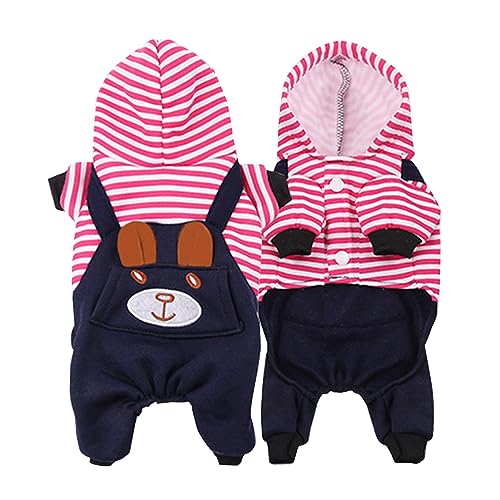 Kikumi Hund Warme Kleidung Winter Mode Süßes Bestickter Bärenstreifen 4 -Bein Warme Winddichte Haustiermantel für Tägliche Outdoor von Kikumi