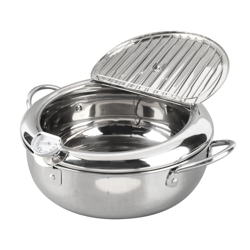 Kikumi Mini Japaner Edelstahl -Frittiertopf mit Thermometer -Induktionskocher Kompatibler Frittiertopf 24 Cm (L Größe 24 cm / 9,4 Zoll) von Kikumi