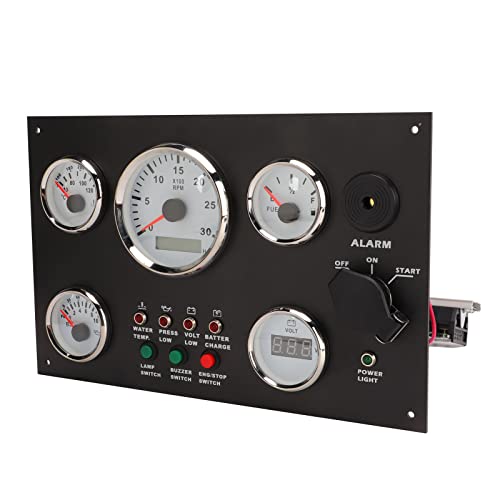 Kikumi Motor Dash Instrumententafel mit Motorgeschwindigkeit Ölstand Druck Wassertemperaturspannung mit Roten Hintergrundlichtern für Wohnmobile Boote (24V) von Kikumi