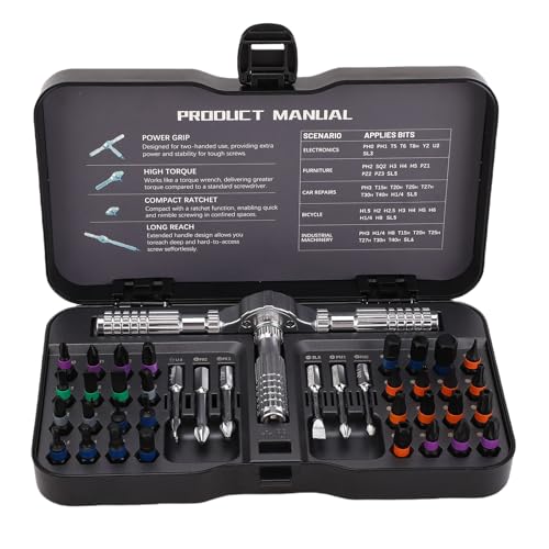 Kikumi Ratschen Schrauber Set 58T 50N.m Magnetischer Abnehmbarer Griff Multifunktion Ale Schraub Treiber Kit mit 38 Bits für Reparatur Wartung von Kikumi