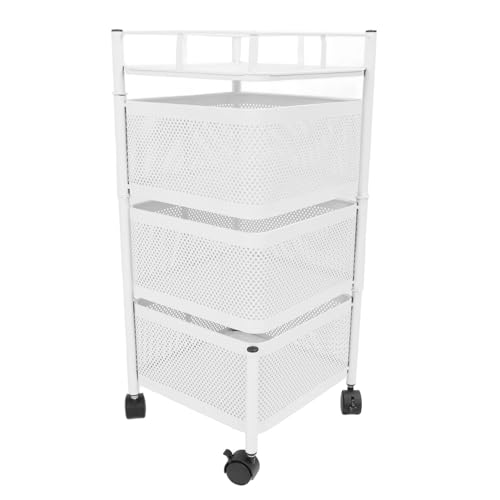 Kikumi Rotierende Lagerregal, Organizer mit Rollwagen mit Rädern, Rahmen des Kohlenstoffstahls, Maschendesign, Erhöhter Zaun, Obst -Gemüsespielzeugkosmetik (Weiß 3 Tier) von Kikumi