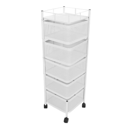 Kikumi Rotierende Lagerregal, Organizer mit Rollwagen mit Rädern, Rahmen des Kohlenstoffstahls, Maschendesign, Erhöhter Zaun, Obst -Gemüsespielzeugkosmetik (Weiß 5 Tier) von Kikumi
