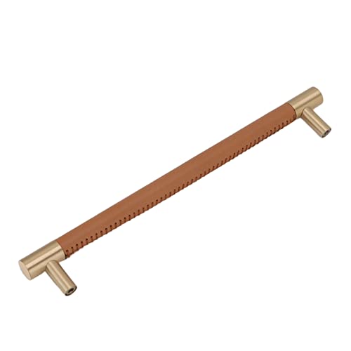 Kikumi Schranktürgriff, 224 Mm Lochabstand, Leder, Messing, Heller Luxus-Schrankstangengriff für Zuhause, Kleiderschrank, Schublade (Hellbraun) von Kikumi