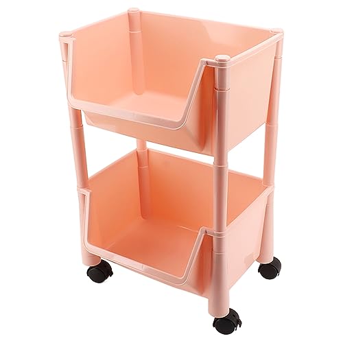 Kikumi Utility Carriage Shelf auf Rädern, Speicherorganisator mit Kompakträdern mit Multifunktionaler Geneigter Öffnung, Tiefer Korb mit Robustem Rosa Seitenhaken für das Büro (2 Stufe ohne Deckung) Kikumi Utility Carriage Shelf auf Rädern, Speicherorganisator mit Kompakträdern mit Multifunktionaler Geneigter Öffnung, Tiefer Korb mit Robustem Rosa Seitenhaken für das Büro (2 Stufe ohne Deckung) von Kikumi