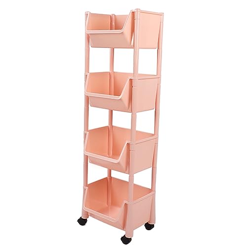 Kikumi Utility Carriage Shelf auf Rädern, Speicherorganisator mit Kompakträdern mit Multifunktionaler Geneigter Öffnung, Tiefer Korb mit Robustem Rosa Seitenhaken für das Büro (4 Tier ohne Deckung) Kikumi Utility Carriage Shelf auf Rädern, Speicherorganisator mit Kompakträdern mit Multifunktionaler Geneigter Öffnung, Tiefer Korb mit Robustem Rosa Seitenhaken für das Büro (4 Tier ohne Deckung) von Kikumi