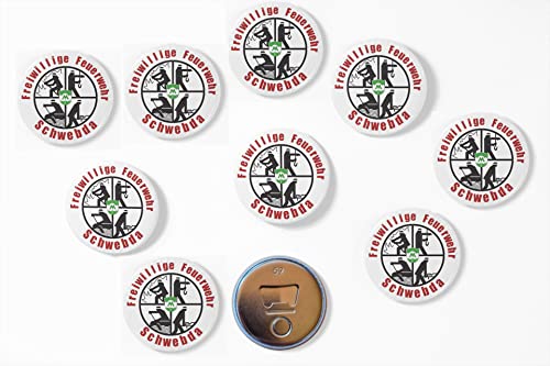 10 Magnet-Flaschenöffner Freiwillige Feuerwehr personalisierbarer Kühlschrankmagnet (Feuerwehr mit Ortswappen 10-er Set) von Kilala