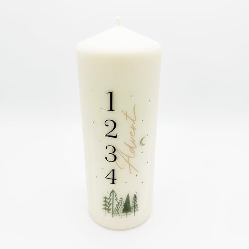 Adventskerze mit winterlichen Motiv Stumpfkerze Spruch Advent mit Zahlenmotiv Weihnachtsdeko (Forest) von Kilala