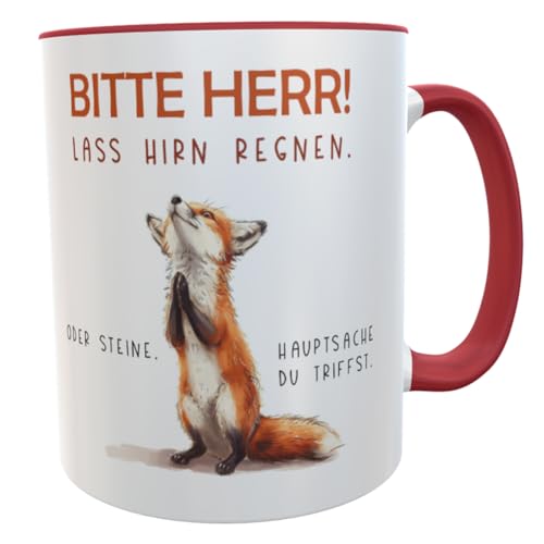 Bürotasse lustiger Spruch Bitte Herr, lass Hirn regnen Frühstücksbecher Geschenk Kollegen Freunde (rot) von Kilala