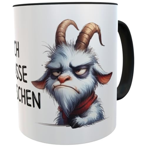 Bürotasse mit grimmigem Ziegenbock Spruch Ich hasse Menschen Geschenk Kollegen Mitarbeiter Kaffeebecher lustig (Ziegenbock) von Kilala