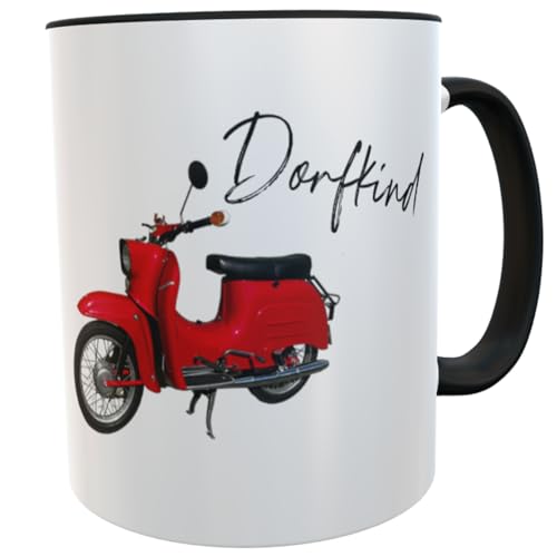 Kilala Motiv Tasse weiß, mit Dorfkind Aufdruck und Schwalbe Roller Motiv rot, Name personalisiert, Geschenk für Mofafahrer und Mopedfahrer von Kilala