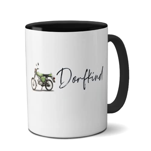 Kilala Motiv Tasse weiß, mit Dorfkind Aufdruck und Moped Motiv grün, Name personalisiert, Geschenk für Mofafahrer und Mopedfahrer von Kilala