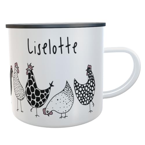 Emaille-Tasse Hühner Geschenk Dankeschön Eier Hühnerhof Kaffeebecher Huhn Leicht & Robust für Outdoor (mit Namen) von Kilala