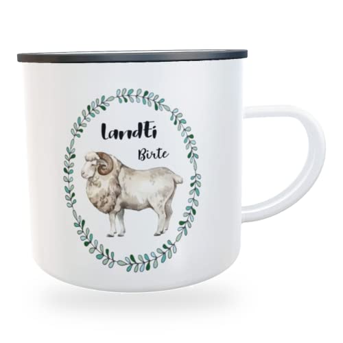 Emaillle-Tasse LandEi Geschenk für Dorkinder Bauernhoftiere Kaffeetasse Tiere (Schaf) von Kilala