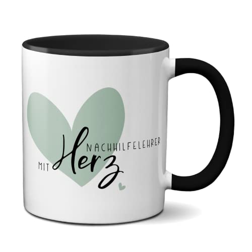 Geschenk Tasse Nachhilfelehrer mit Herz Geschenk Kaffeetasse mit Spruch beste Lehrerin (Keramik Nachhilfelehrer schwarz) von Kilala
