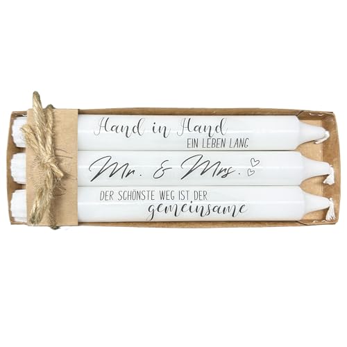 Hochzeits-Kerzenset 3er-Set - Stabkerzen mit Sprüchen Alles Liebe zur Hochzeit, verliebt, Ja ein kleines Wort, großes Glück - Perfekte Tischdeko & Geschenk zur Hochzeit (Mr.&Mrs.) von Kilala