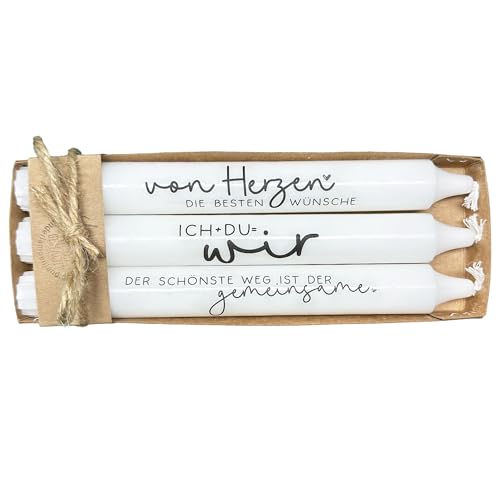 Hochzeits-Kerzenset 3er-Set - Stabkerzen mit Sprüchen Alles Liebe zur Hochzeit, verliebt, Ja ein kleines Wort, großes Glück - Perfekte Tischdeko & Geschenk zur Hochzeit (ich+du=wir) von Kilala