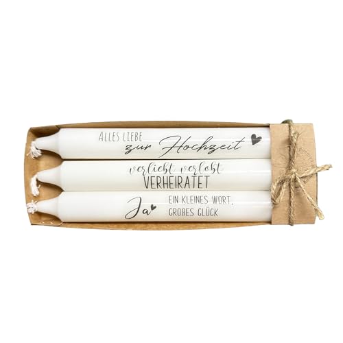 Hochzeits-Kerzenset 3er-Set - Stabkerzen mit Sprüchen Alles Liebe zur Hochzeit, verliebt, Ja ein kleines Wort, großes Glück - Perfekte Tischdeko & Geschenk zur Hochzeit (verliebt, verlobt...) von Kilala