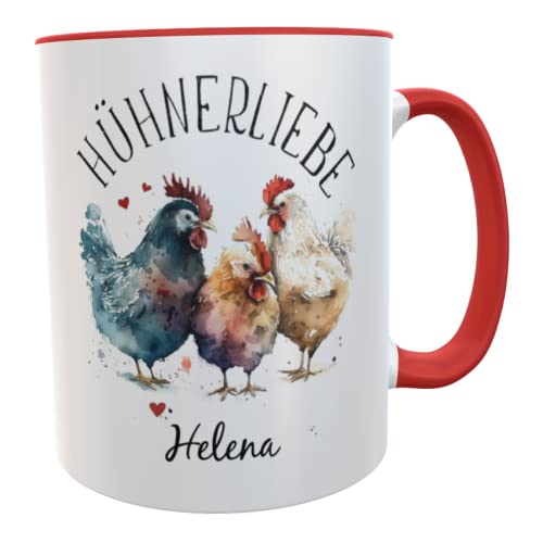 Hühner Kaffeebecher mit Namen Hühnerbecher aquarell Geschenk für Hühnerhof-Fans Mädchen Frauen Kinder (Hühnerliebe rot) von Kilala