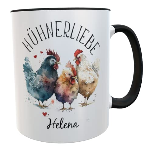 Hühner Kaffeebecher mit Namen Hühnerbecher aquarell Geschenk für Hühnerhof-Fans Mädchen Frauen Kinder (Hühnerliebe schwarz) von Kilala