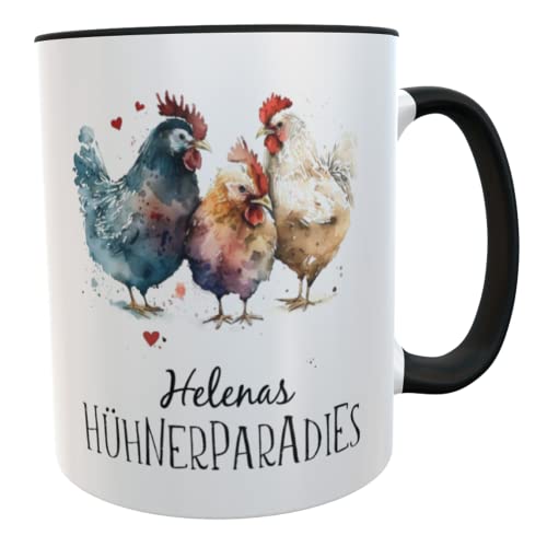 Hühner Kaffeebecher mit Namen Hühnerbecher aquarell Geschenk für Hühnerhof-Fans Mädchen Frauen Kinder (Hühnerparadies schwarz) von Kilala