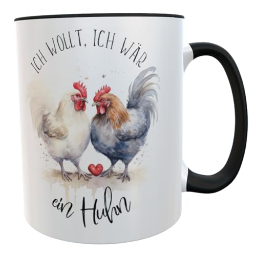 Hühner Kaffeebecher mit Namen Hühnerbecher aquarell Geschenk für Hühnerhof-Fans Mädchen Frauen Kinder (Ich wollt ich...schwarz) von Kilala