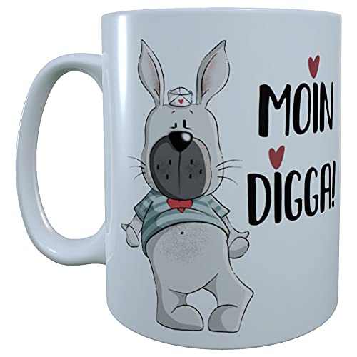 Kaffee-Tasse Moin Digga Walross Seefahrer witziges Geschenk für Arbeitskollegen Büro/Arbeit inkl. Geschenkverpackung (Hase) von Kilala