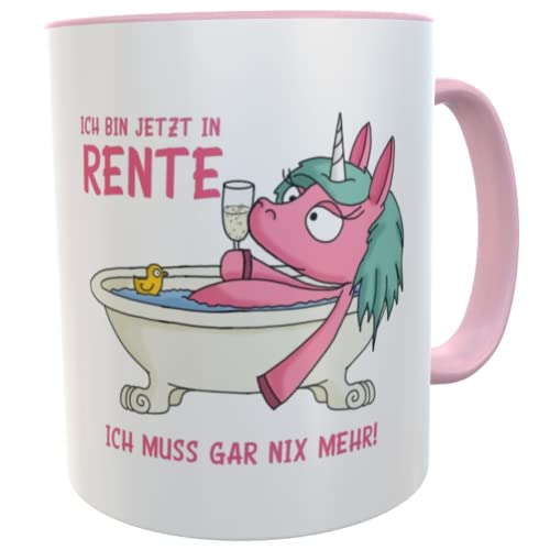 Kaffeetasse Geschenk Rentner Abschiedsgeschenk Altersteilzeit lustiger Spruch Teetasse Teebecher Abschied Kollegen (Einhorn rosa) von Kilala