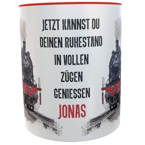 Kilala Geschenk Kaffeetasse Ruhestand Spruch Eisenbahn Dampflok Kaffeepott Kaffeebecher Tee schwarz (rot mit Namen) von Kilala