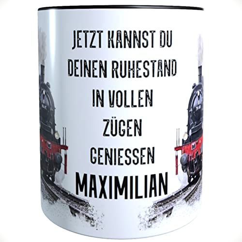 Kilala Geschenk Rentner Kaffeetasse Spruch Eisenbahn Dampflok Kaffeepott Kaffeebecher Tee schwarz (bunt mit Namen) von Kilala