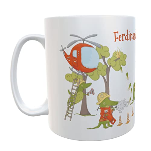 Kindergarten Tasse Feuerwehr Hubschrauber mit Namen Kunststoff-Becher Kindergartenkind Geschenk KInder (Feuerwehr Krokodil Kunststoff) von Kilala