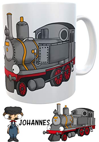 Kindertasse Eisenbahn Dampflok mit Wunschname - personalisierte Henkeltasse Lok Lokführer Becher Tasse Henkeltasse (Keramik) von Kilala