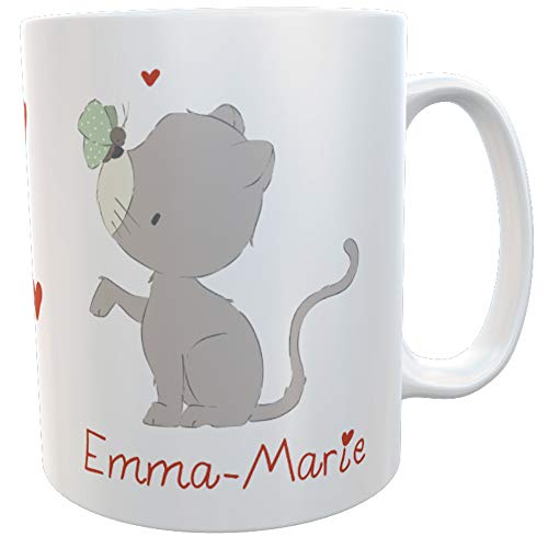 Kindertasse Katze Katerchen Becher Trinktasse Mädchen mit Wunschname in Geschenkverpackung (Keramik) von Kilala
