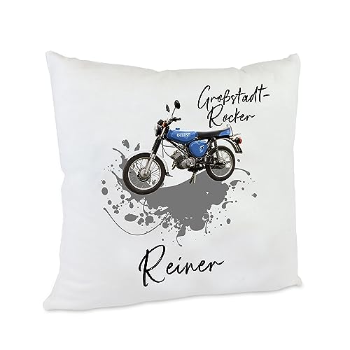 Kissen Großstadt-Rocker Simson S51 Moped Zierkissen Kuschelkissen Geschenk Geburtsag (blau) von Kilala