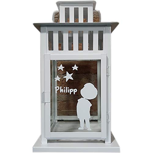 Kilala Laterne Sternenkind, Gedenklicht für Jungen, personalisierte Trauerlaterne, Weiß, Glas und Metall, 28 cm, Symbol der Hoffnung von Kilala