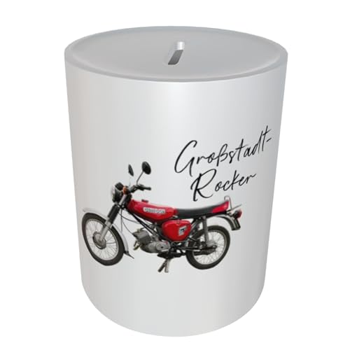 Personalisierte Moped-Spardose - Lustige Geschenkidee für Simson-Fans (Großstadt-Rocker rot) von Kilala