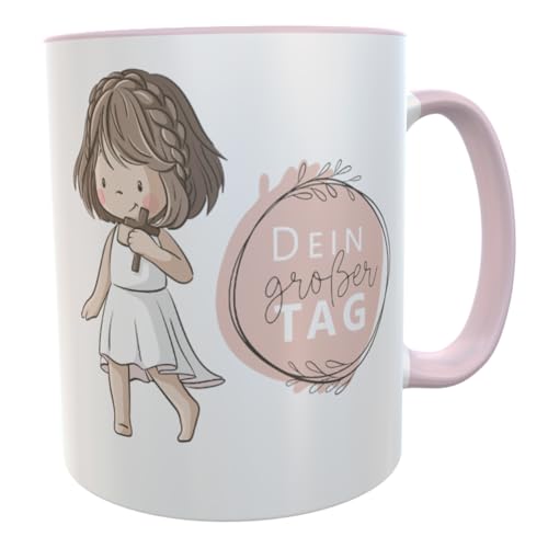Personalisierte Tasse Erstkommunion mit Namen Geschenk Kommunion Gläubig Keramiktasse (Mädchen Kreuz) von Kilala