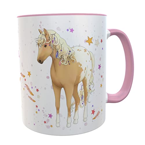 Pferd beige Tasse mit Namen Pferdebecher Geschenk für Pferdefreunde Pferdeliebhaber Mädchen Frauen Kinder (Pferd beige mit Sternen rosa) von Kilala