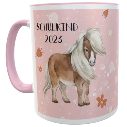 Pferde Tasse Shetty Geschenk zur Einschulung Befüllung Zuckertüte Erstklässler ABC Schützen Schulstart Pferdeliebhaber (Pony rosa) von Kilala