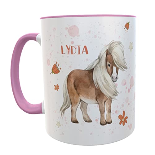 Pony Tasse mit Namen Ponybecher Geschenk für Pferdefreunde Pferdeliebhaber Mädchen Reitschüler (Pony/Blumen rosa) von Kilala