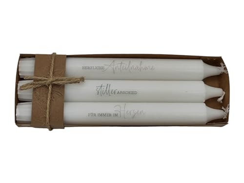 Kilala Trauerkerzen Set, Stabkerzen mit Spruch, Trauergeschenk, Gedenkkerzen, Weiß, Höhe 17,5cm, Durchmesser 1,8cm, Ewige Verbundenheit, Trost und Hoffnung von Kilala