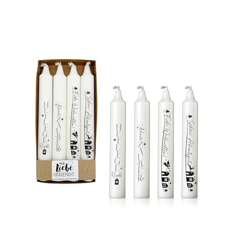 Kilala Weihnachtskerzen Stabkerzen Set, Heilige Nacht, Adventszauber, Frohe Weihnachten, Schöne Adventszeit, hochwertige Wachskerzen, handgemacht, festliche Dekoration, Geschenkidee von Kilala