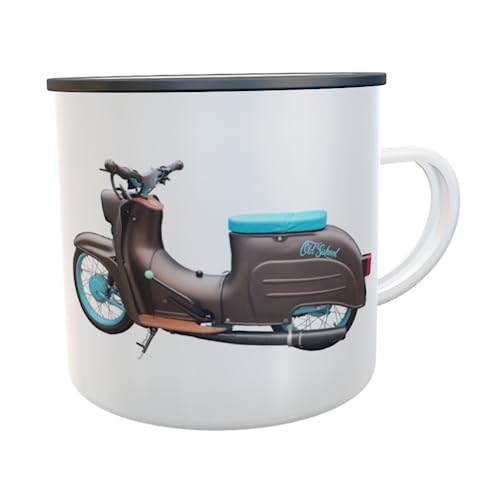 Tasse Dorfkind Emaille-Becher Kaffeetasse mit Spruch Emailletasse Dorfkinder Blechtasse Landfrauen (Schwalbe braun) von Kilala