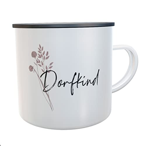 Tasse Dorfkind Emaille-Becher Landfrauen Kaffeetasse Emailletasse Dorfkinder Blechtasse (rosa/schwarz) von Kilala