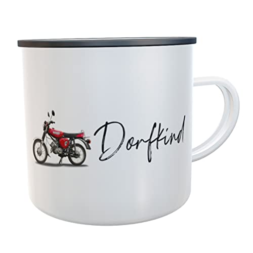 Tasse Moped Dorfkind Emaille-Becher Mofa Bike mit Spruch Emailletasse Dorfkinder Blechtasse (Moped) von Kilala