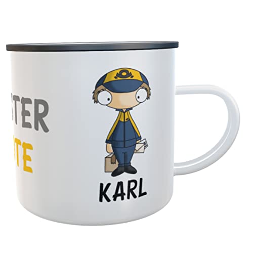 Tasse Postbote mit Namen Zusteller Briefträger Kaffeetasse Teebecher Büro Geschenk Dankeschön (Emaille-Tasse Postbote mit Namen) von Kilala