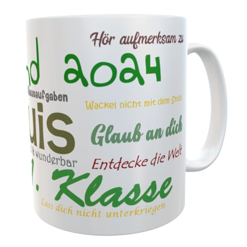 Tasse Schulkind 2023 mit Mutmachsprüchen personalisierts Geschenk zur Einschulung Befüllung Schultüte (grün) von Kilala