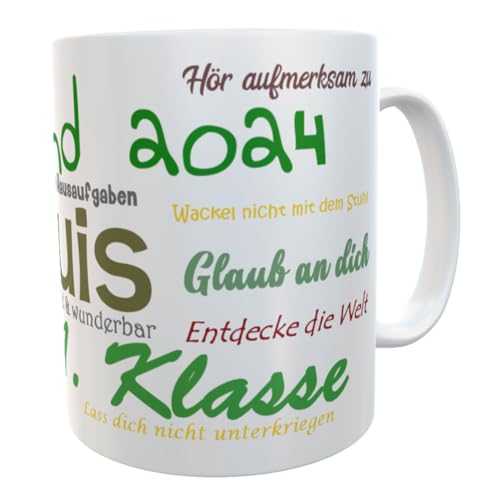 Tasse Schulkind 2025 mit Mutmachsprüchen personalisierts Geschenk zur Einschulung Befüllung Schultüte (grün) von Kilala