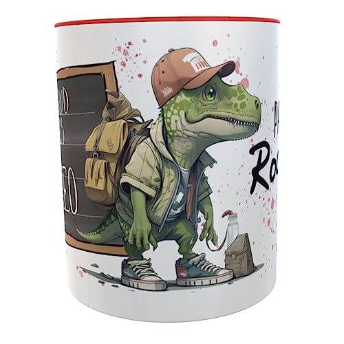 Tasse Schulkind 2025 personalisierte Becher Dino Geschenk Einschulung (Dino braun) von Kilala