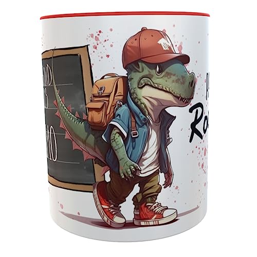 Tasse Schulkind 2024 personalisierte Becher Dino Geschenk Einschulung (Dino rot) von Kilala