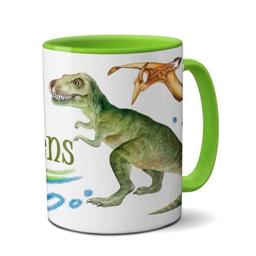 Tasse T-Rex mit Name, Becher für echte Dinofans Kindertasse Dinosaurier Mug inkl. Geschenkverpackung (Keramik) von Kilala